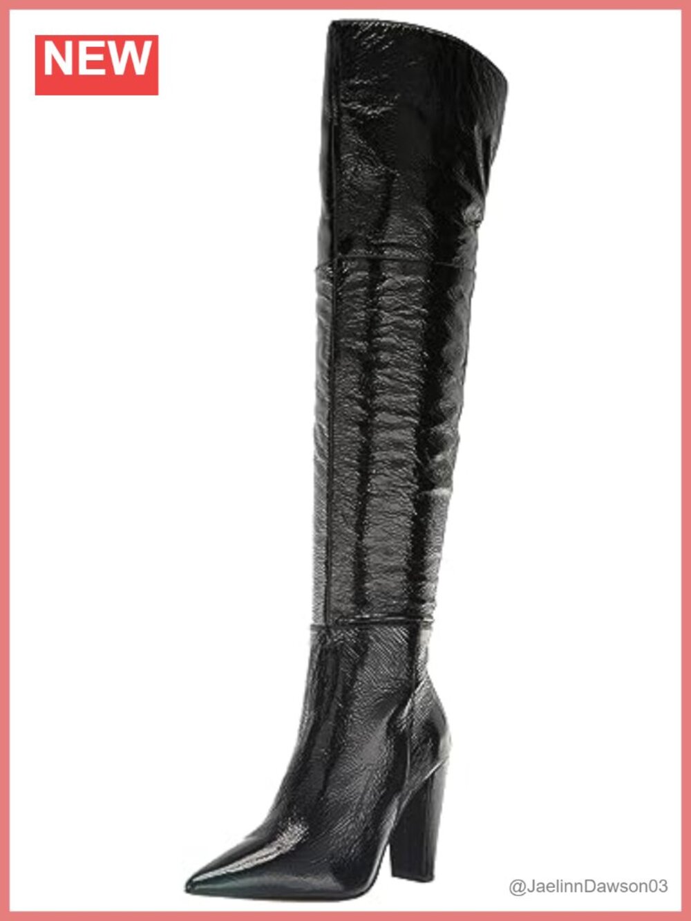 Leather Over-the-Knee Boots Pointed Toe Flare Heel Zip Dressy